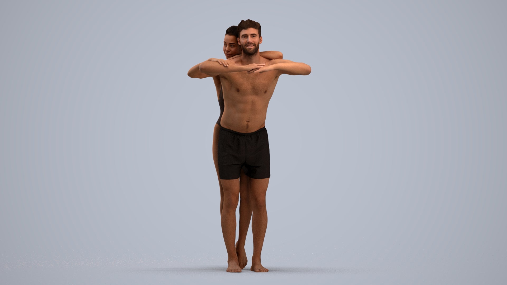 3D scanned man pool, photorealistic archviz people for Enscape and SketchUp, standing pose render