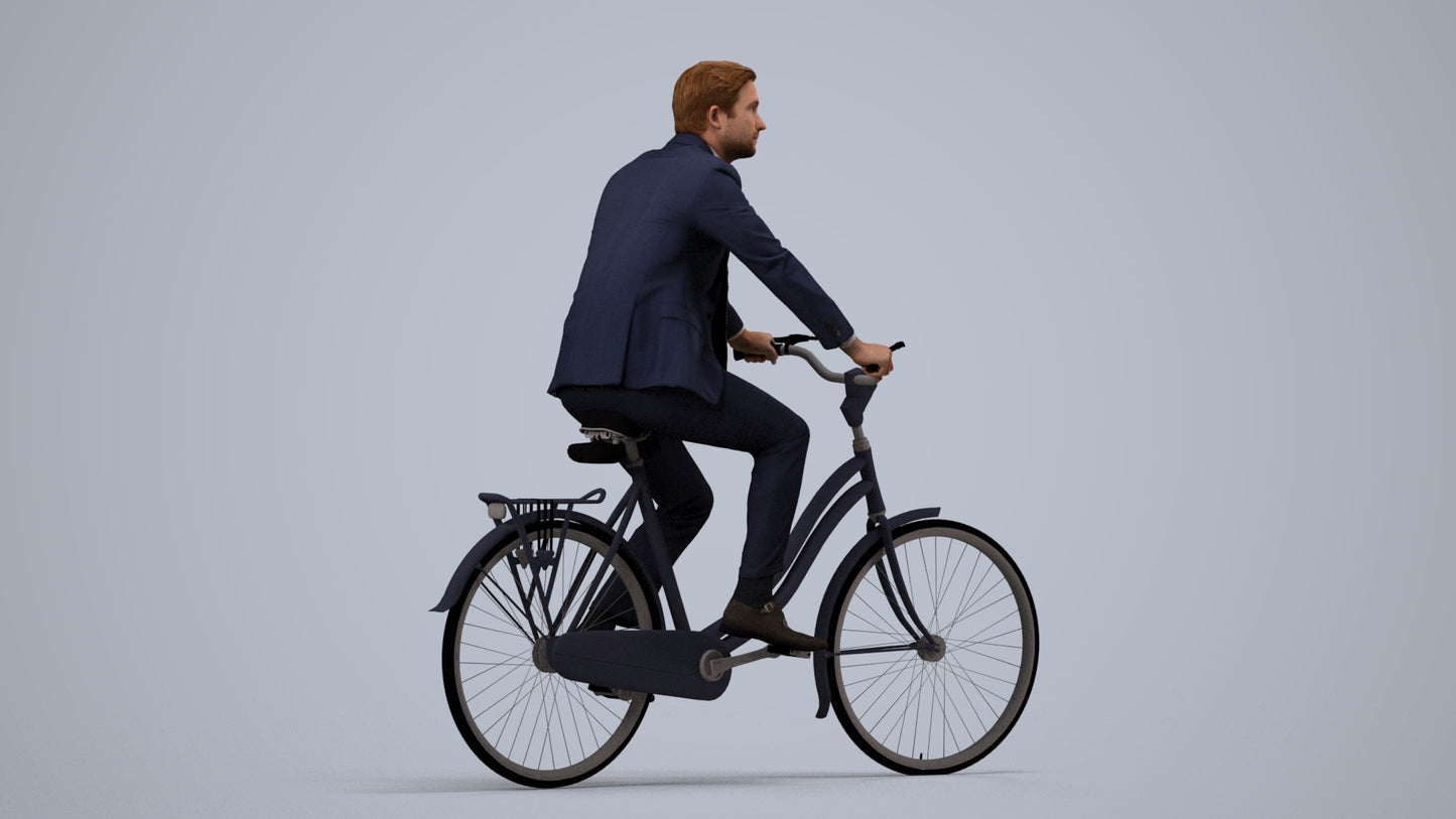 scanned 3D man business cycling, photogrammetry people for Enscape and V-Ray, side view render