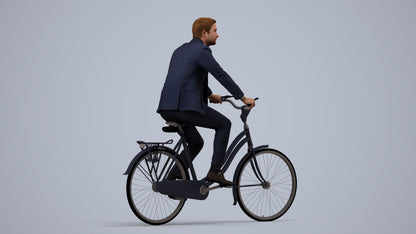 scanned 3D man business cycling, photogrammetry people for Enscape and V-Ray, side view render