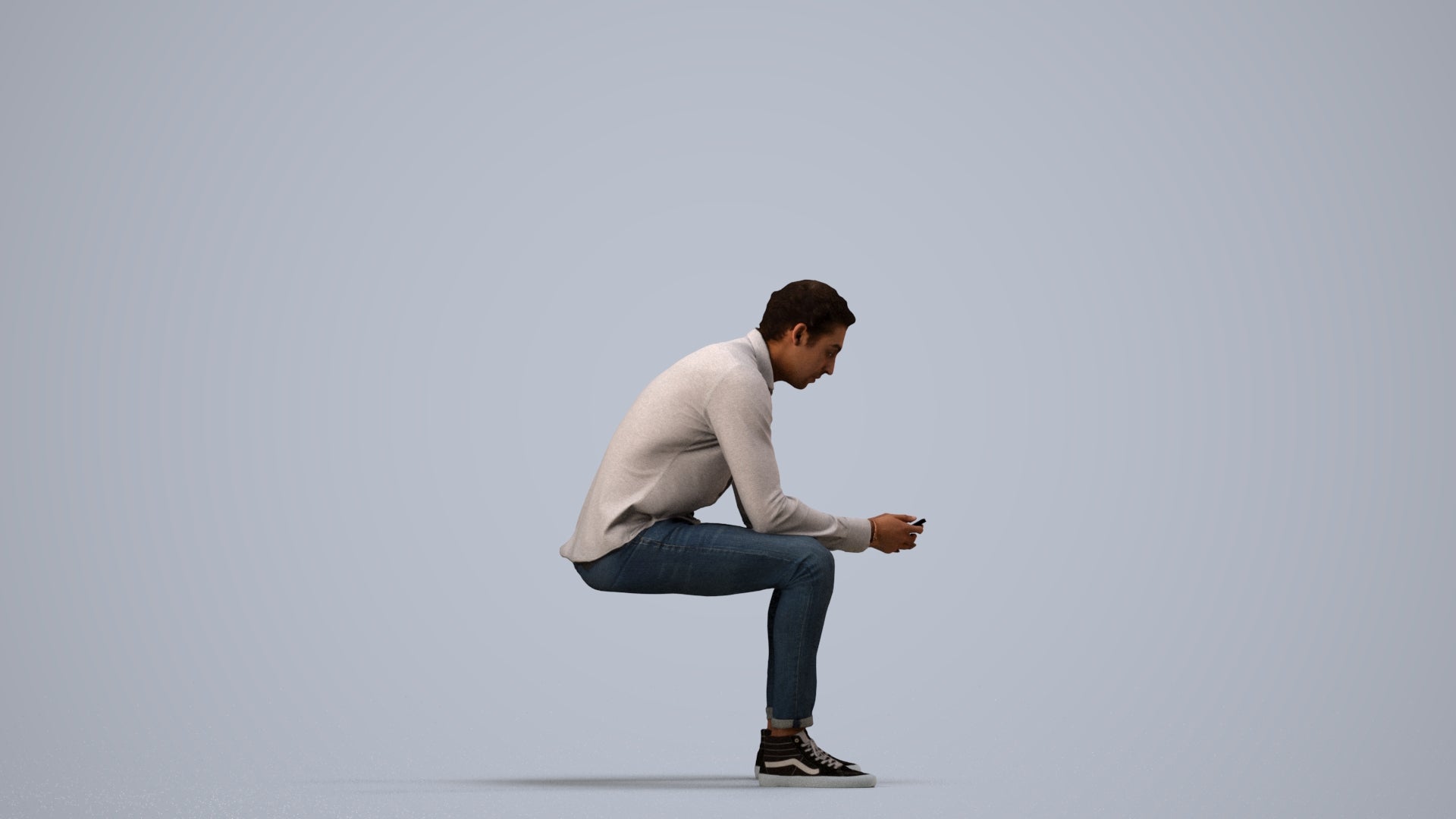 realistic 3D people man casual sitting, render-ready for V-Ray and Corona, FBX OBJ, side view render