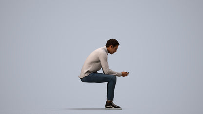 realistic 3D people man casual sitting, render-ready for V-Ray and Corona, FBX OBJ, side view render