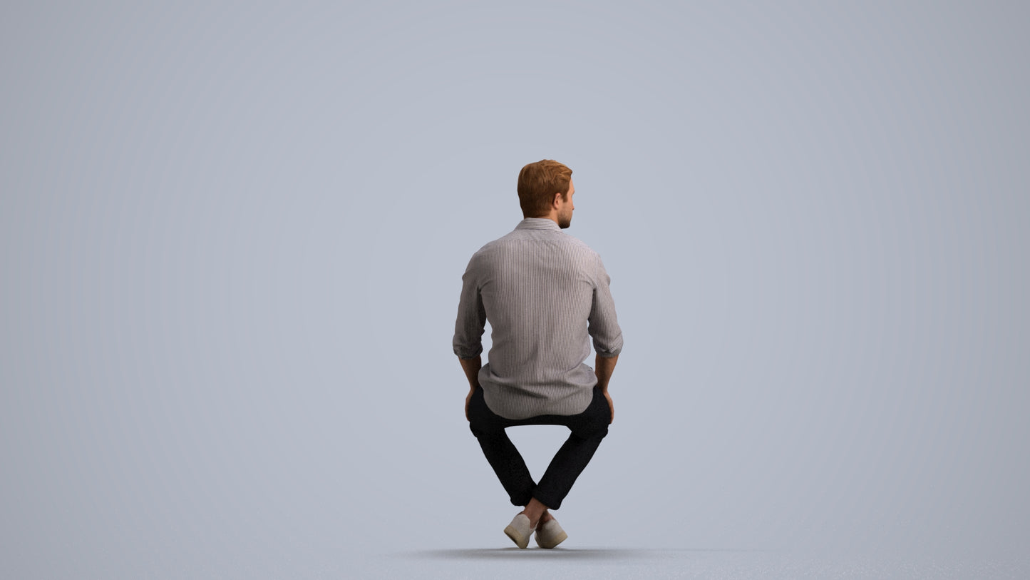 scanned 3D man casual sitting, photogrammetry people for Enscape and V-Ray, front view render