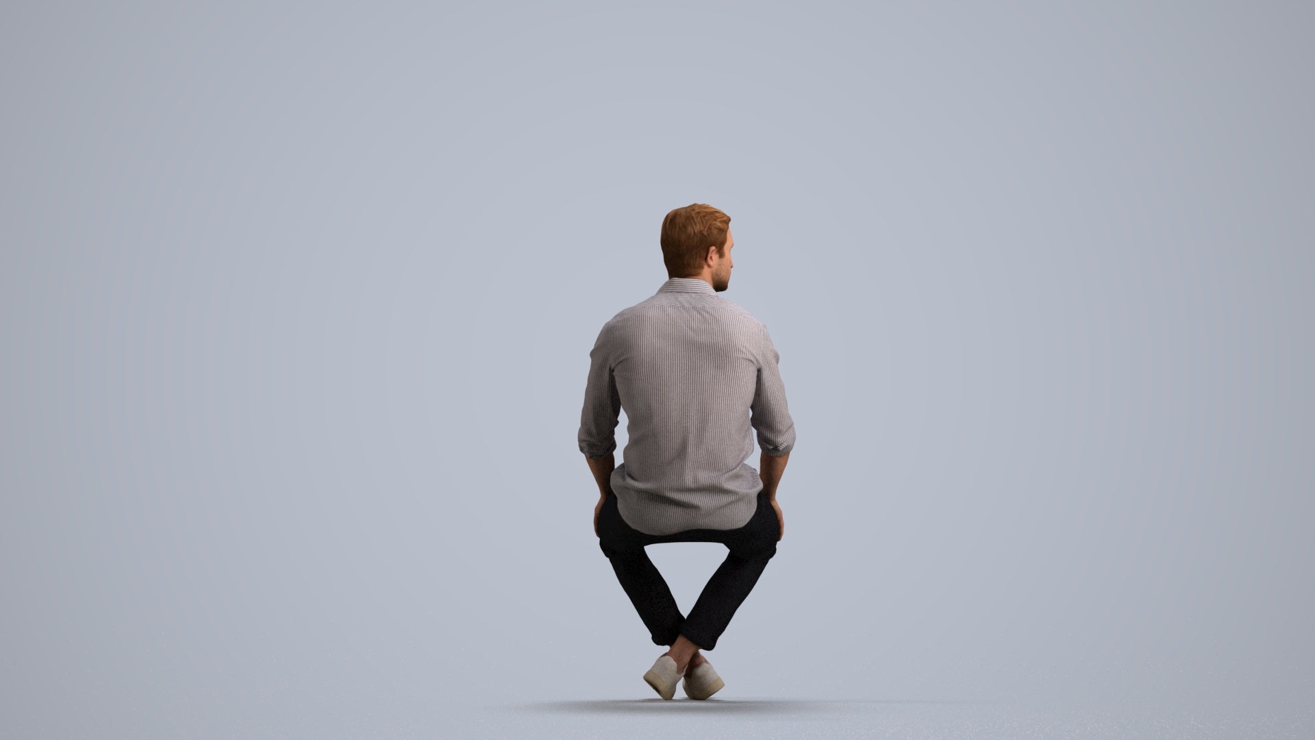 scanned 3D man casual sitting, photogrammetry people for Enscape and V-Ray, front view render
