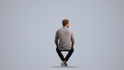 scanned 3D man casual sitting, photogrammetry people for Enscape and V-Ray, front view render