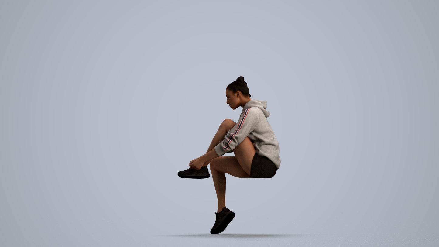 3D people model woman casual sitting, scanned human for 3ds Max rendering, front view render