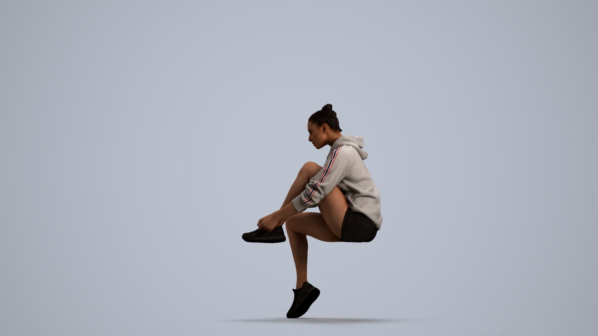 3D people model woman casual sitting, scanned human for 3ds Max rendering, front view render