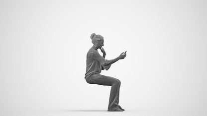 realistic 3D woman casual sitting, scanned archviz people for Blender and 3ds Max, wireframe side view