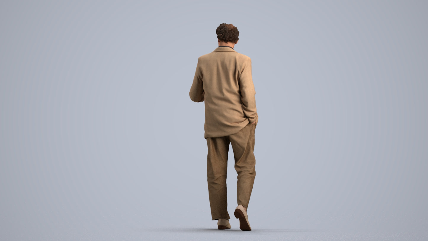 realistic 3D human man business walking, archviz people FBX OBJ for Blender, front view render