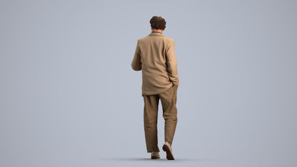 realistic 3D human man business walking, archviz people FBX OBJ for Blender, front view render