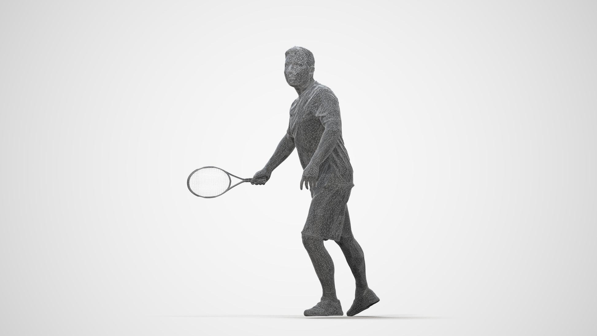 3D people model man sport, scanned human for 3ds Max rendering, wireframe back view