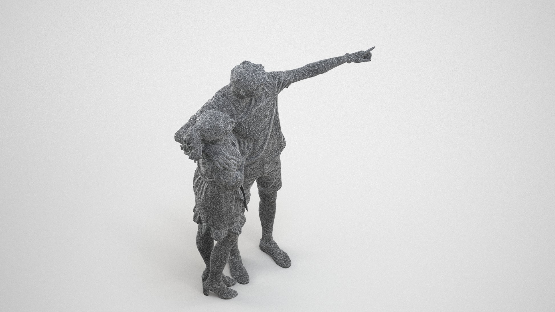 scanned 3D woman casual couple, photogrammetry people for Enscape and V-Ray, wireframe three-quarter view