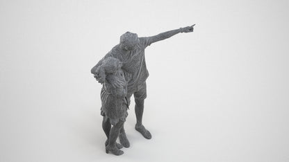 scanned 3D woman casual couple, photogrammetry people for Enscape and V-Ray, wireframe three-quarter view