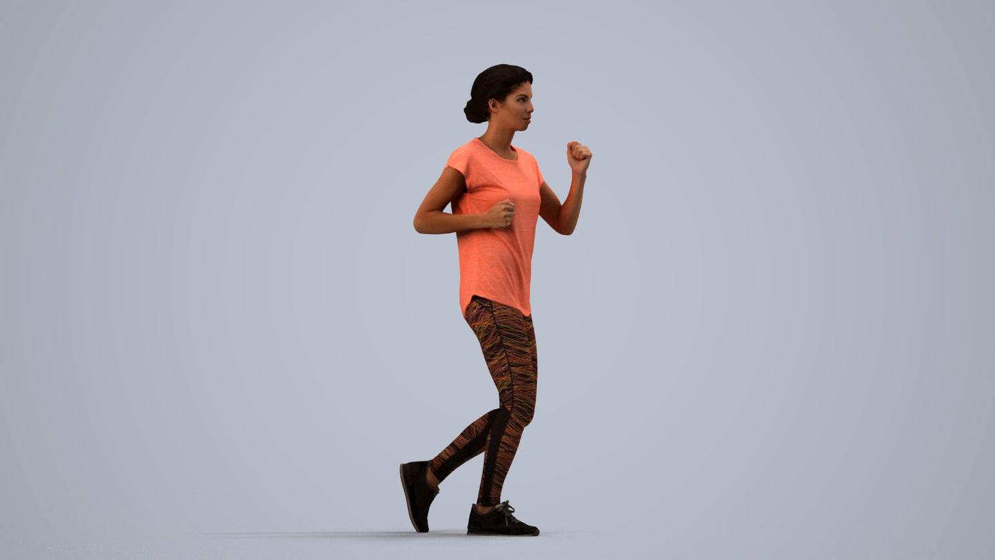 realistic 3D woman sport walking, scanned archviz people for Blender and 3ds Max, side view render