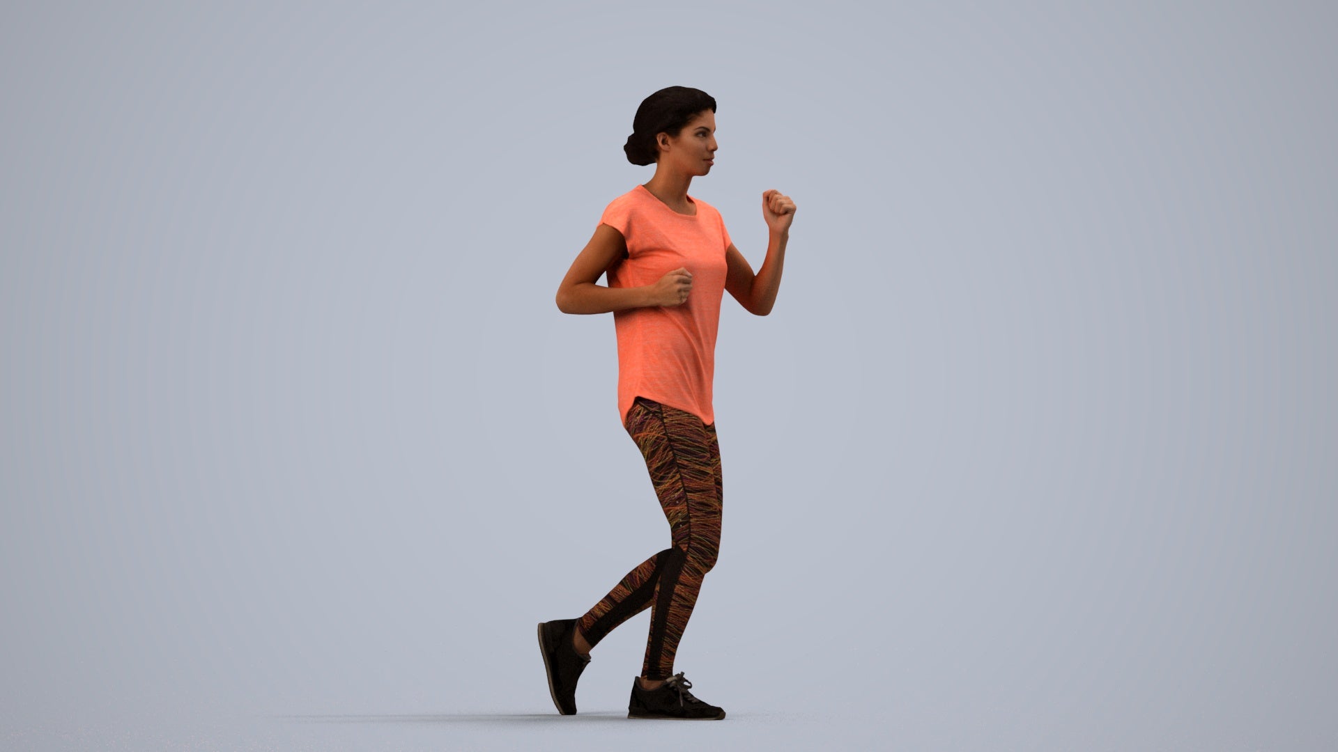 realistic 3D woman sport walking, scanned archviz people for Blender and 3ds Max, side view render