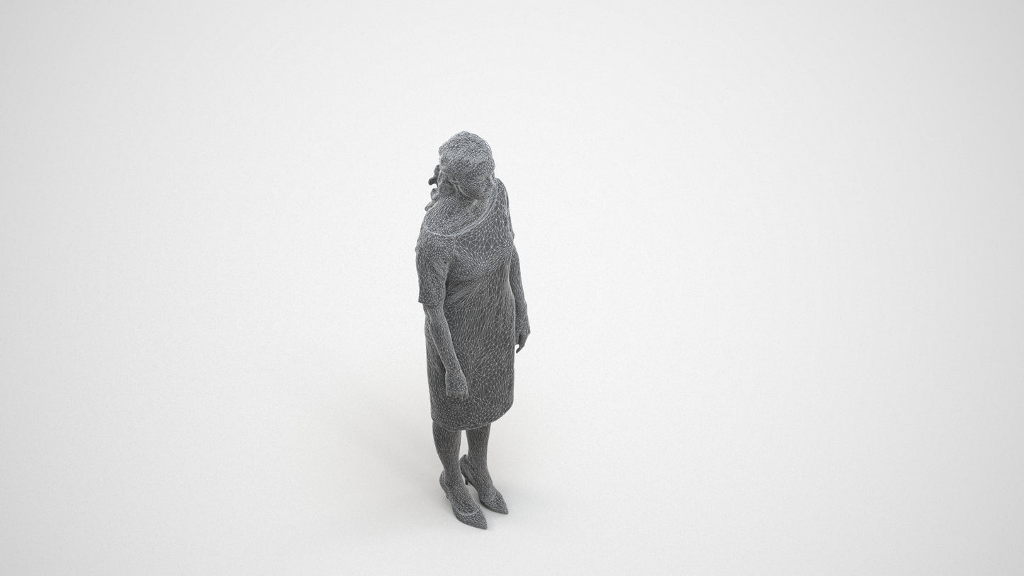 photogrammetry 3D woman casual standing, realistic human model archviz FBX, wireframe three-quarter view