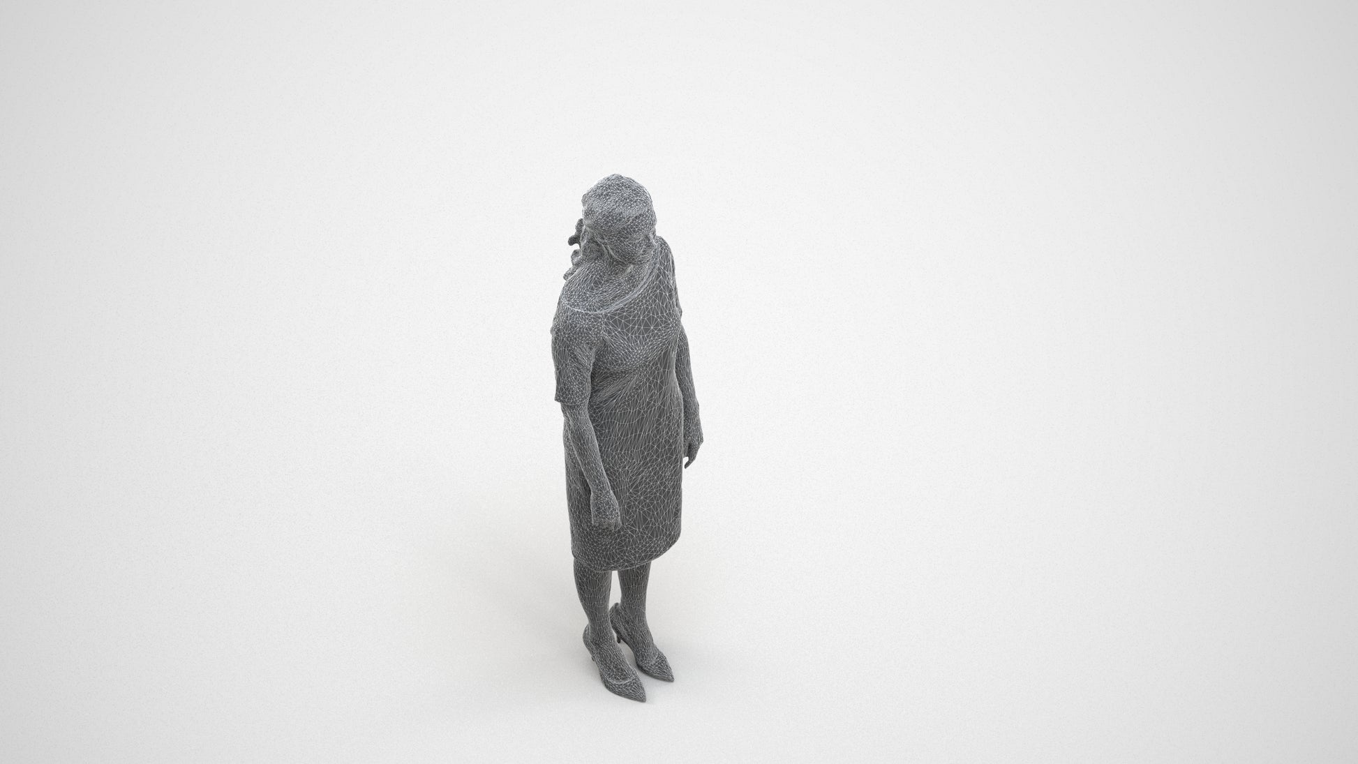 photogrammetry 3D woman casual standing, realistic human model archviz FBX, wireframe three-quarter view
