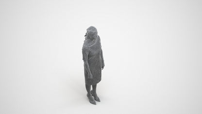 photogrammetry 3D woman casual standing, realistic human model archviz FBX, wireframe three-quarter view