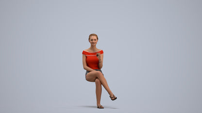realistic 3D human girl casual sitting, archviz people FBX OBJ for Blender, standing pose render