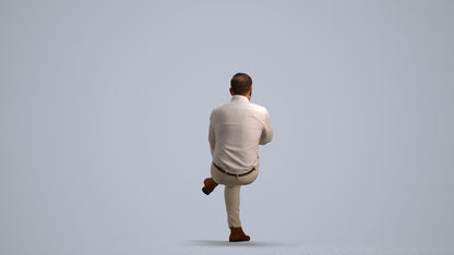 3D human model man casual sitting, photogrammetry scanned person for archviz, front view render