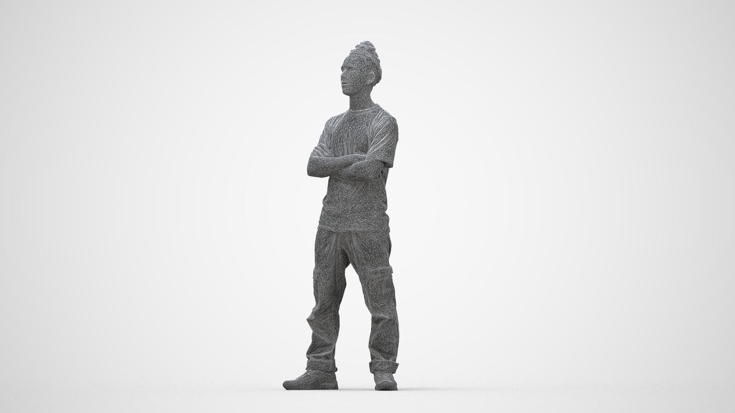 realistic 3D man casual standing, scanned archviz people for Blender and 3ds Max, wireframe back view