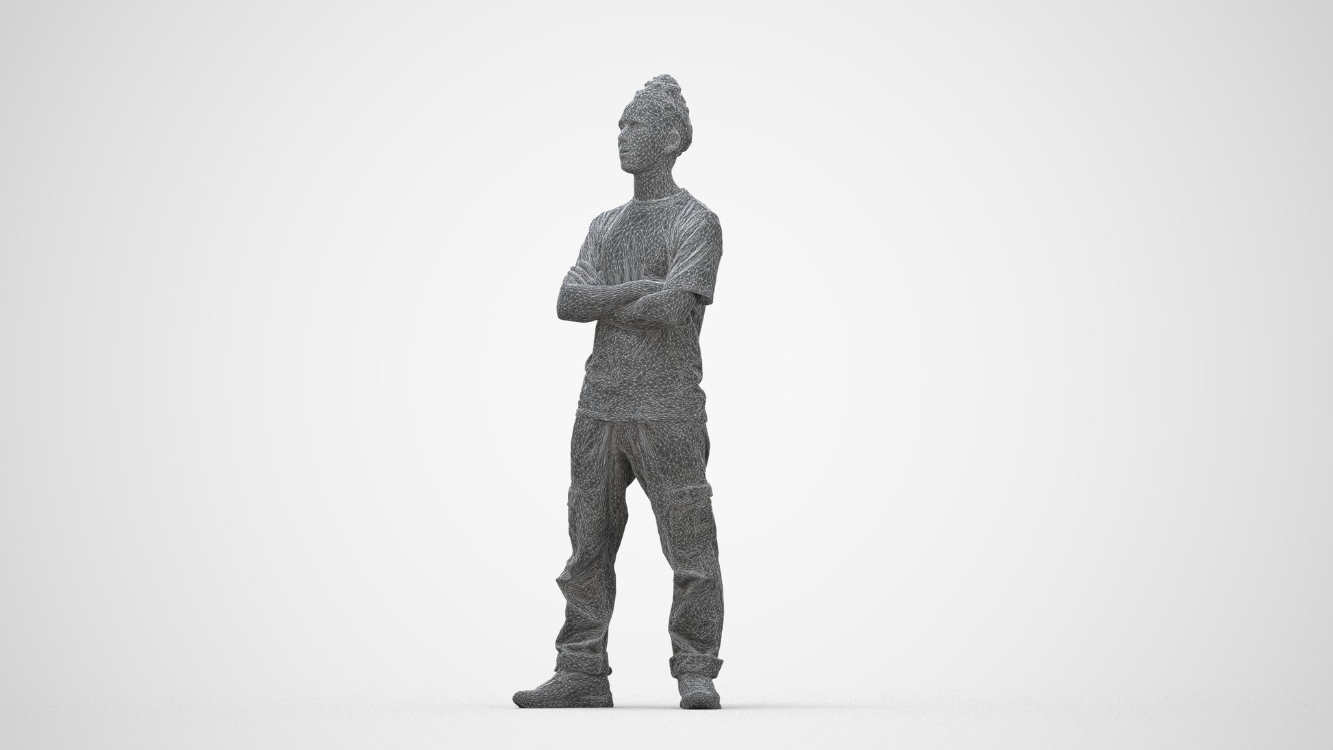 realistic 3D man casual standing, scanned archviz people for Blender and 3ds Max, wireframe back view