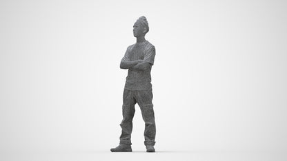 realistic 3D man casual standing, scanned archviz people for Blender and 3ds Max, wireframe back view