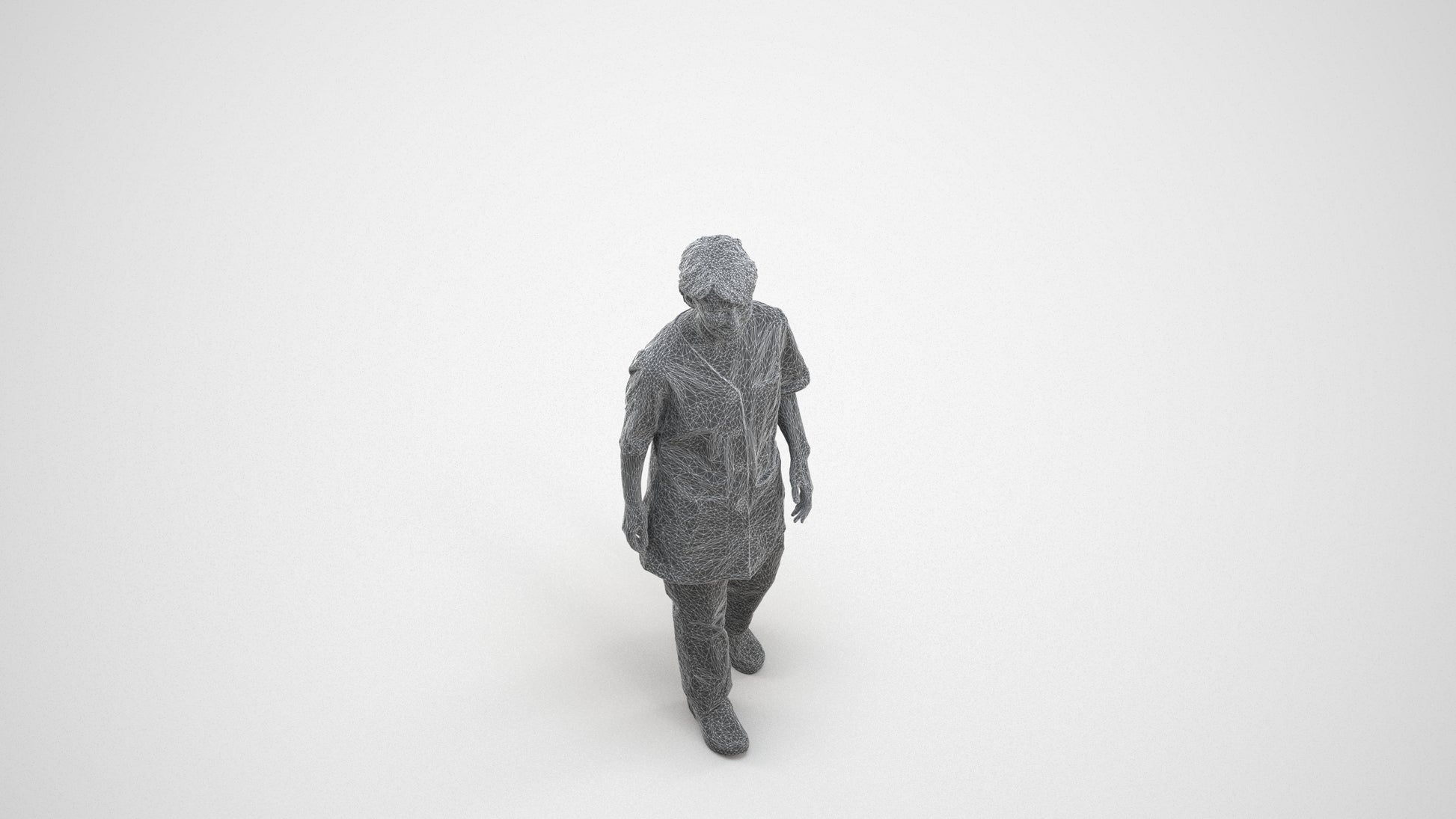 photogrammetry 3D woman standing, realistic human model archviz FBX, wireframe three-quarter view