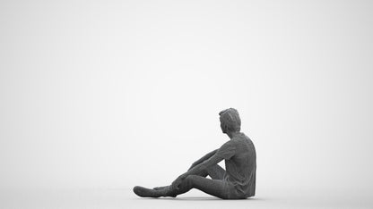 3D scanned man sitting casual, photorealistic archviz people for Enscape and SketchUp, wireframe front view