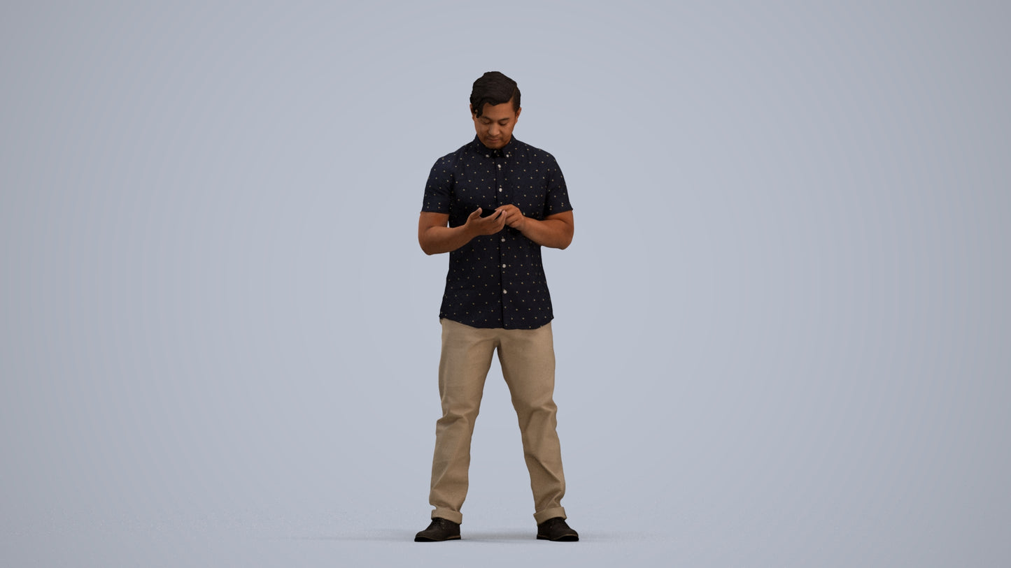 3D people model man casual standing, scanned human for 3ds Max rendering, standing pose render