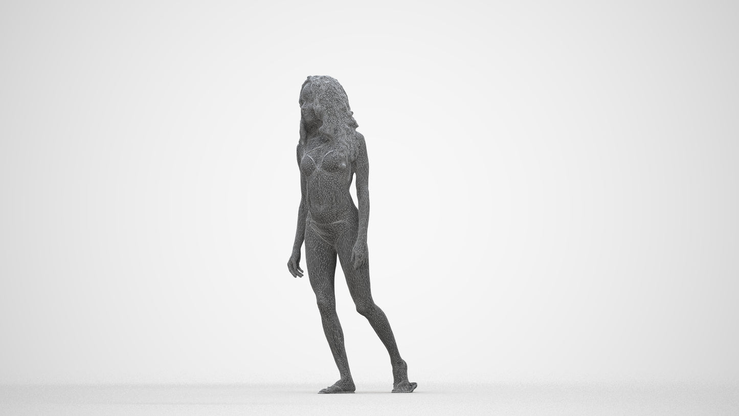 scanned 3D woman pool, photogrammetry people for Enscape and V-Ray, wireframe back view