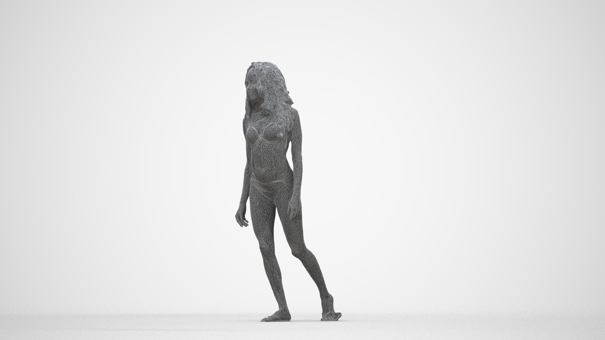 scanned 3D woman pool, photogrammetry people for Enscape and V-Ray, wireframe back view