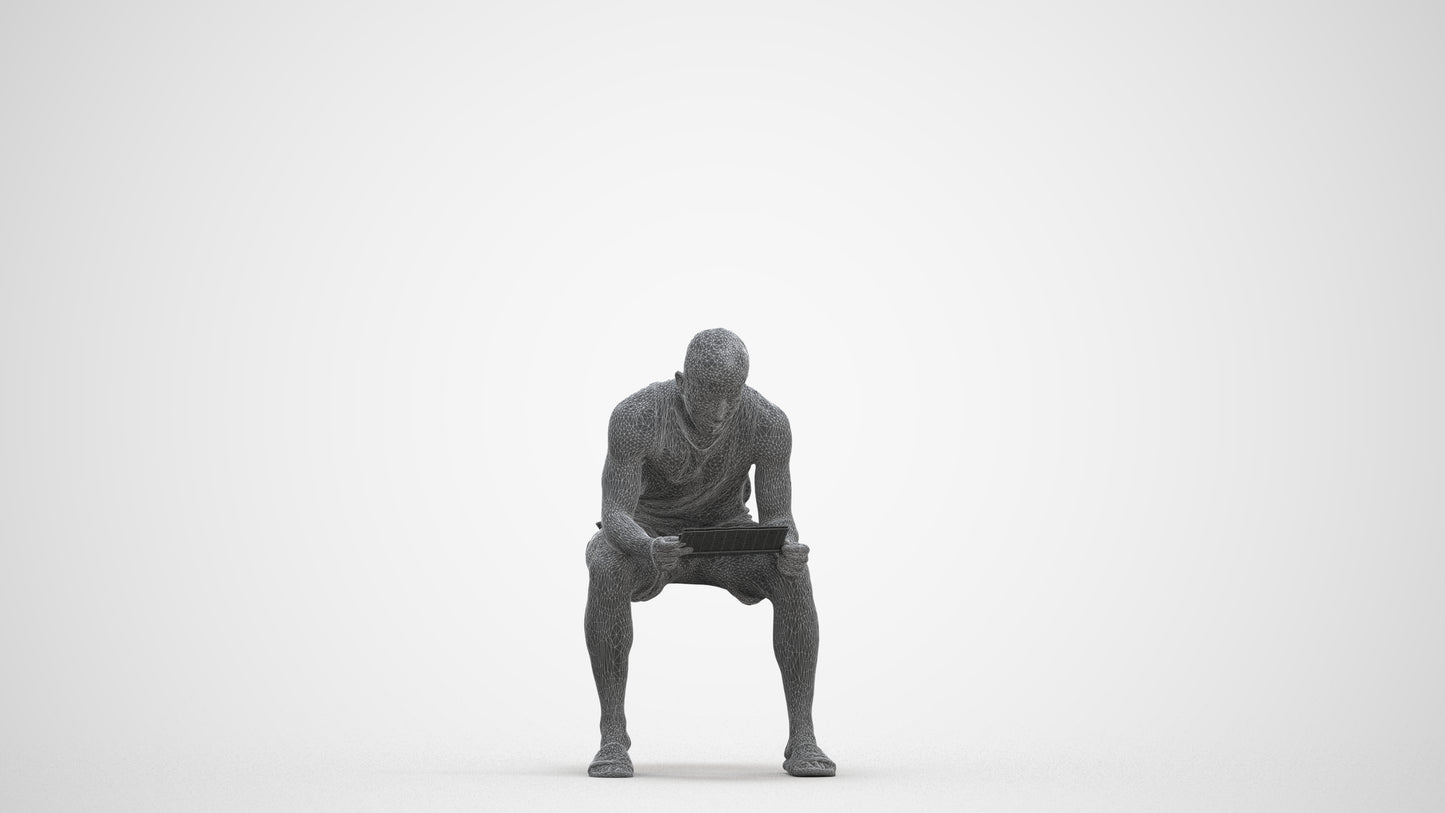 realistic 3D people man casual sitting, render-ready for V-Ray and Corona, FBX OBJ, three-quarter front view render