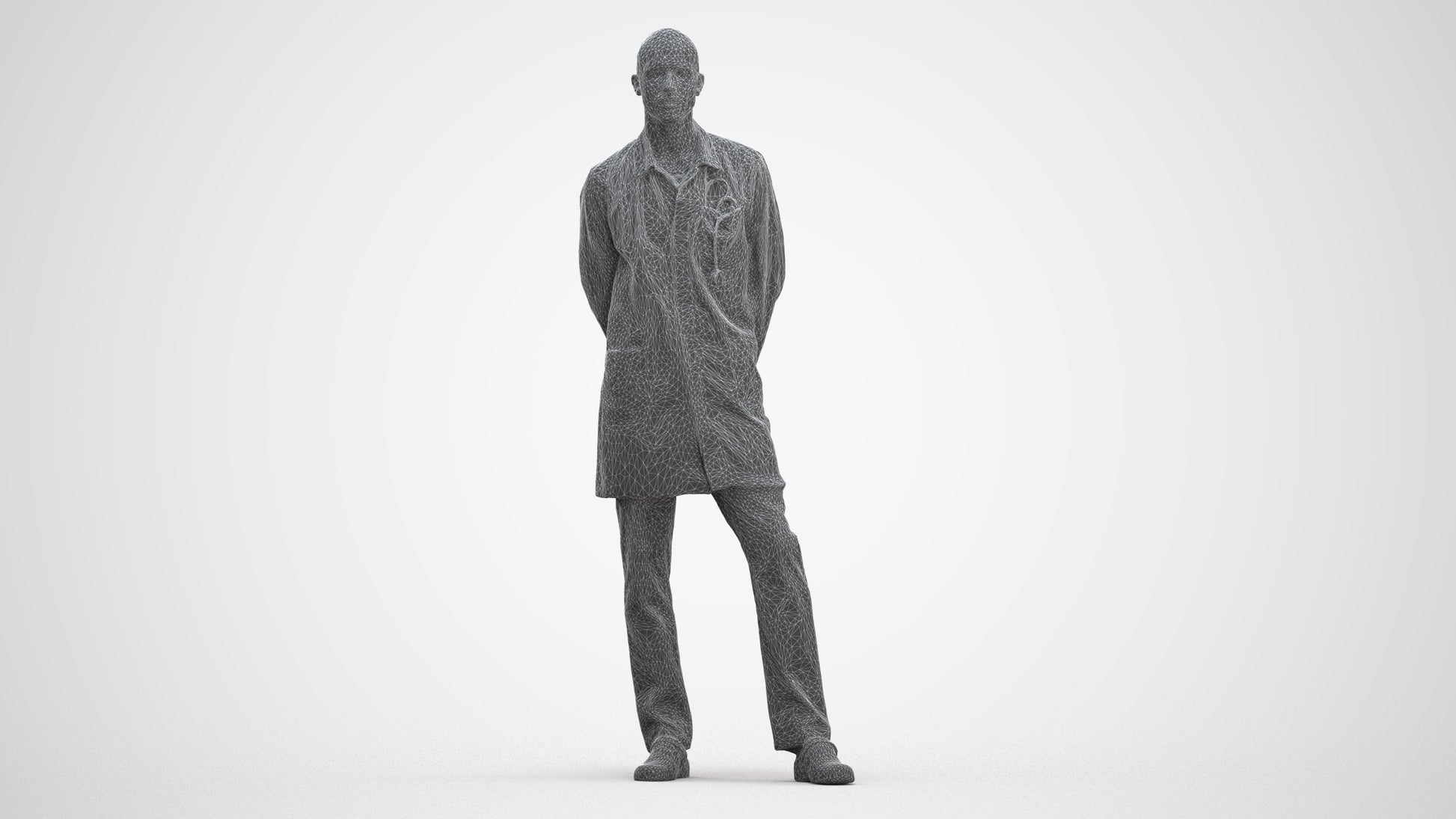 photogrammetry 3D man medical, realistic human model archviz FBX, three-quarter front view render