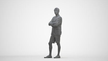 3D human model man business standing, photogrammetry scanned person for archviz, three-quarter front view render