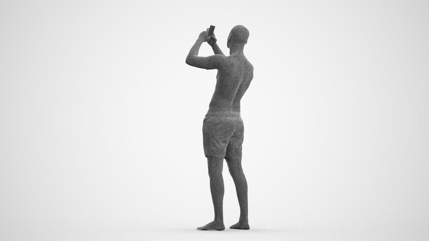 scanned 3D man pool, photogrammetry people for Enscape and V-Ray, wireframe front view