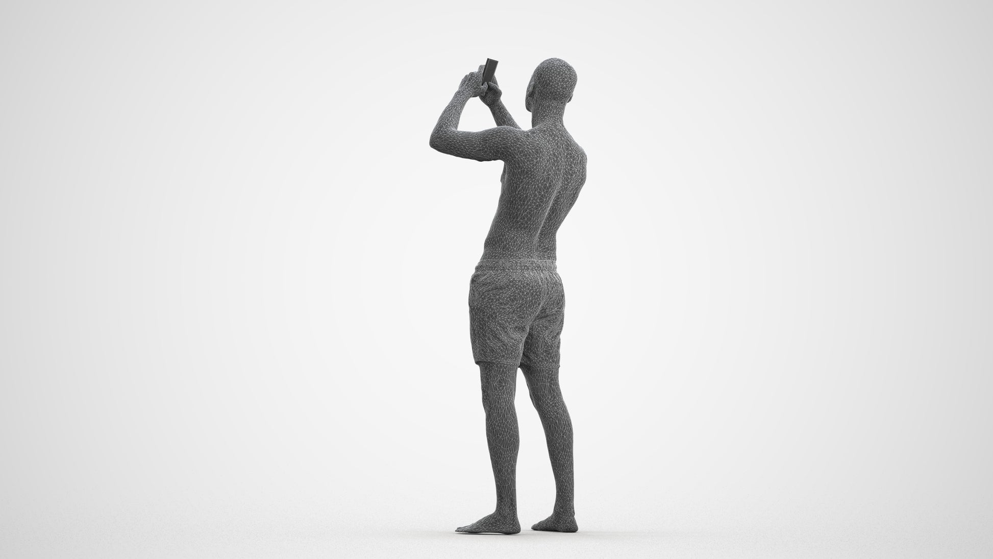 scanned 3D man pool, photogrammetry people for Enscape and V-Ray, wireframe front view