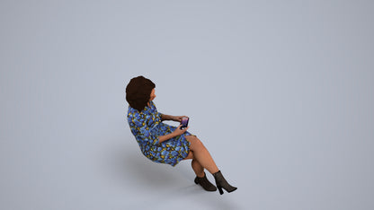 realistic 3D woman casual sitting, scanned archviz people for Blender and 3ds Max, back view render