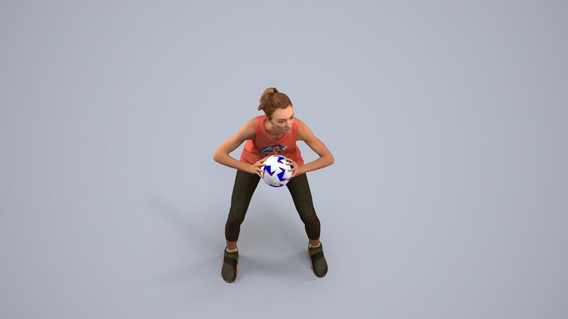 3D people model woman sport, scanned human for 3ds Max rendering, back view render