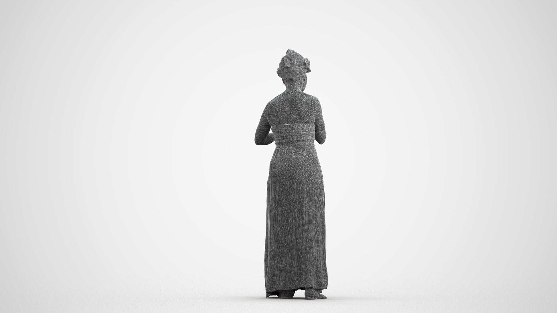 realistic 3D human woman casual standing, archviz people FBX OBJ for Blender, wireframe front view