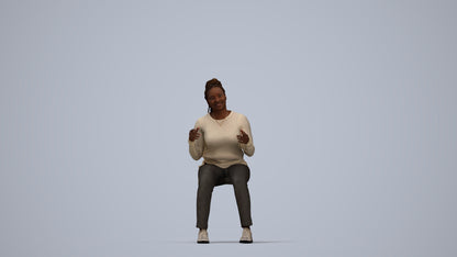 3D human model woman casual sitting, photogrammetry scanned person for archviz, top-down view render