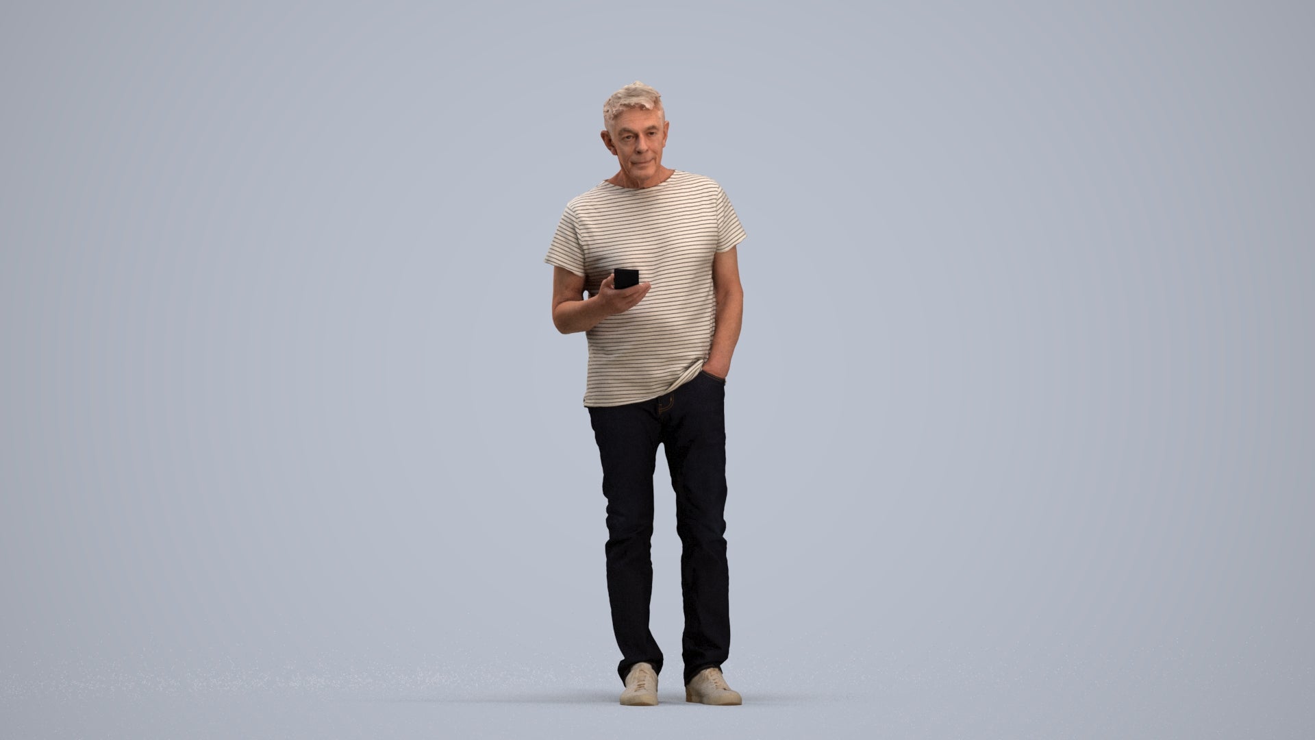 3D people model senior man casual standing, scanned human for 3ds Max rendering, standing pose render