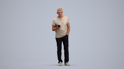 3D people model senior man casual standing, scanned human for 3ds Max rendering, standing pose render