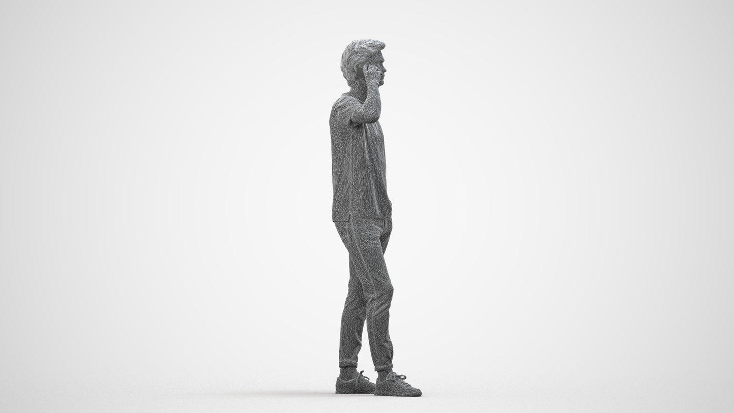 photogrammetry 3D man casual standing, realistic human model archviz FBX, wireframe side view
