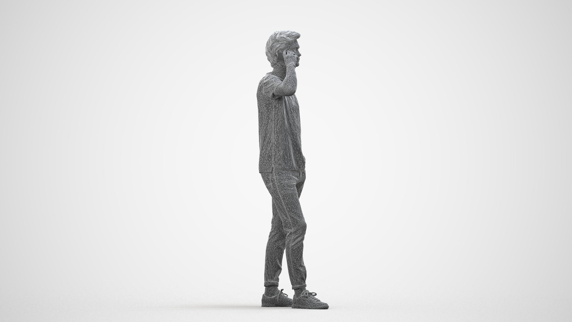 photogrammetry 3D man casual standing, realistic human model archviz FBX, wireframe side view