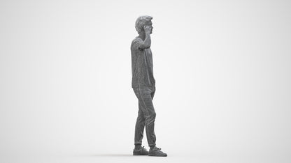 photogrammetry 3D man casual standing, realistic human model archviz FBX, wireframe side view