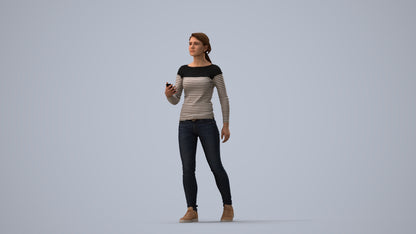 realistic 3D people woman casual walking, render-ready for V-Ray and Corona, FBX OBJ, three-quarter view render