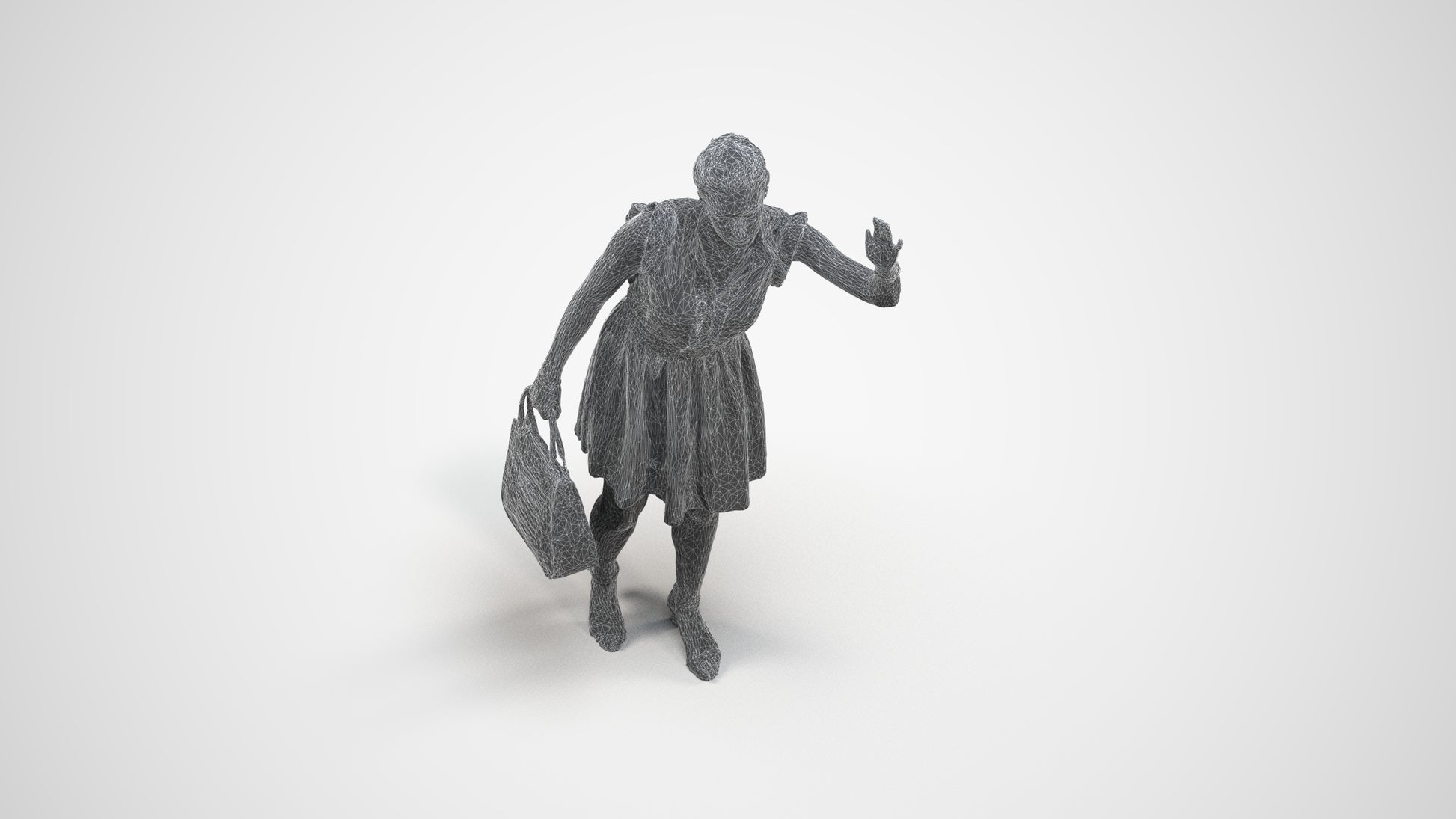 realistic 3D people woman casual standing, render-ready for V-Ray and Corona, FBX OBJ, wireframe three-quarter view