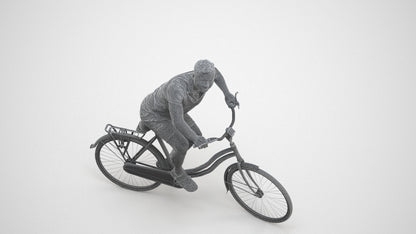 photogrammetry 3D man casual cycling, realistic human model archviz FBX, wireframe three-quarter view