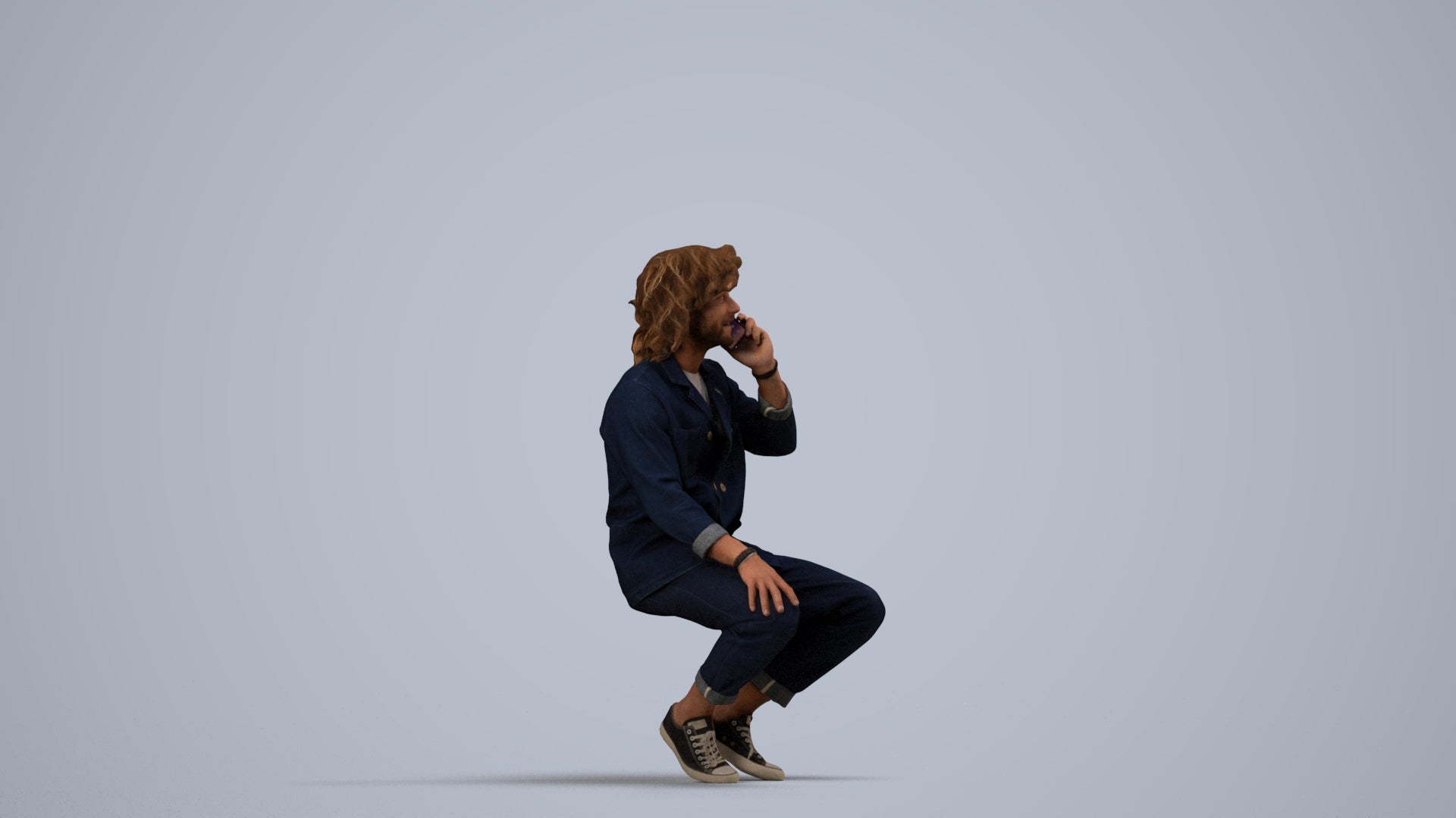 realistic 3D man casual sitting, scanned archviz people for Blender and 3ds Max, side view render