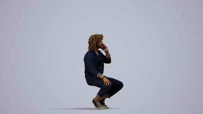realistic 3D man casual sitting, scanned archviz people for Blender and 3ds Max, side view render